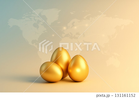 中央に配置された金の卵と世界地図｜高配当株を象徴する抽象イラスト 131161152