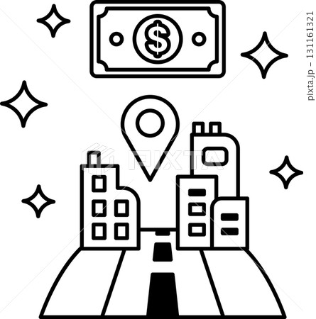 A city skyline with a dollar bill on top A city skyline with a dollar bill on top 131161321