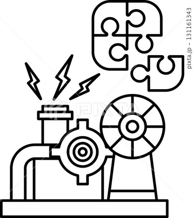 A black and white drawing of a machine with a puzzle piece on it A black and white drawing of a machine with a puzzle piece on it 131161343