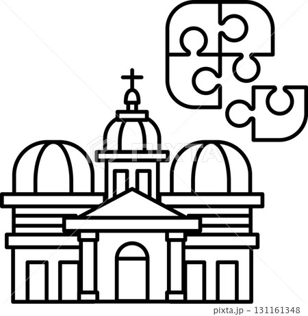 A building with a cross on top and a puzzle piece on the bottom 131161348