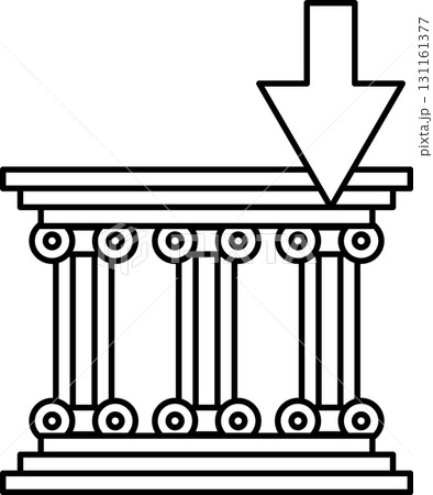 A white and black drawing of a column with a downward arrow pointing to it 131161377
