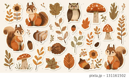 秋のいろいろな動物のイラストセット 秋のいろいろな動物のイラストセット 131161502