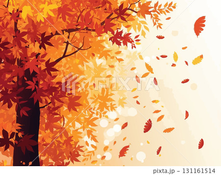 秋の紅葉のシルエットと舞い落ちるもみじの風景 131161514