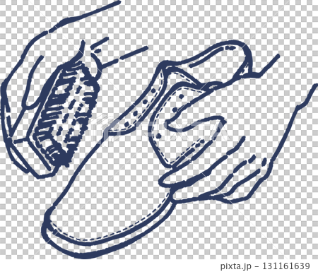 革靴をブラッシングしている線画のイラスト 131161639