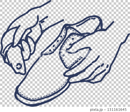 革靴をクリーナーで磨く線画のイラスト 131161645