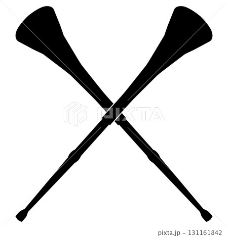 Crossed vuvuzelas icon. Sports fan horns for football and celebration symbol. Two crossed vuvuzela sign. flat style. Crossed vuvuzelas icon. Sports fan horns for football and celebration symbol. Two crossed vuvuzela sign. flat style. 131161842