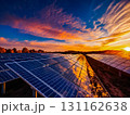 Photovoltaic solar panels reflect the light from sunlight in the evening. 131162638