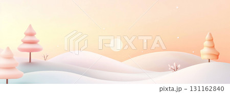 Serene winter landscape with pastel trees and soft hills 131162840