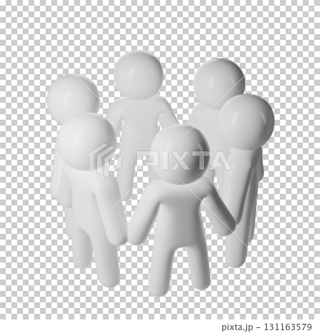 White 3d stick figures Faceless icon user standing a huddle, symbolizing teamwork, community, and social transparent background on connection 131163579