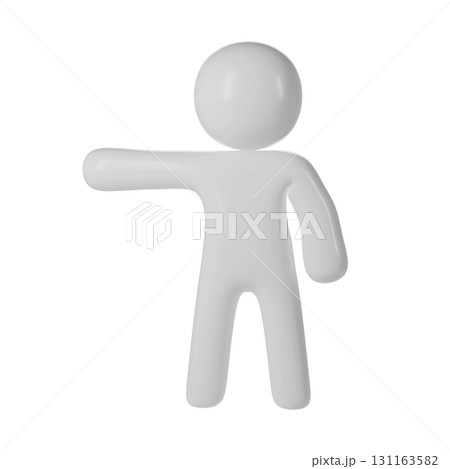 White 3d icon user Faceless character explaining position, location or direction against a transparent background. Concepts of guidance demonstration 131163582