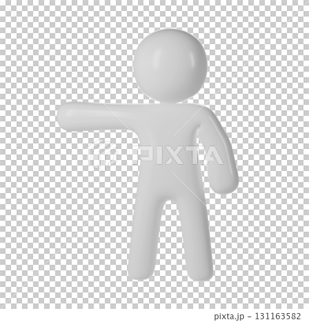 White 3d icon user Faceless character explaining position, location or direction against a transparent background. Concepts of guidance demonstration 131163582