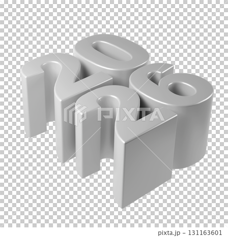year 2026 is depicted a futuristic, metallic 3d design, symbolizing forward thinking and fresh starts transparent against a background 131163601
