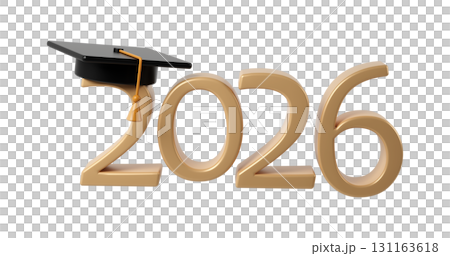 Academic achievement symbolized by graduation cap resting on golden 2026 education numerals, representing transparent background scholarly milestone Academic achievement symbolized by graduation cap resting on golden 2026 education numerals, representing transparent background scholarly milestone 131163618