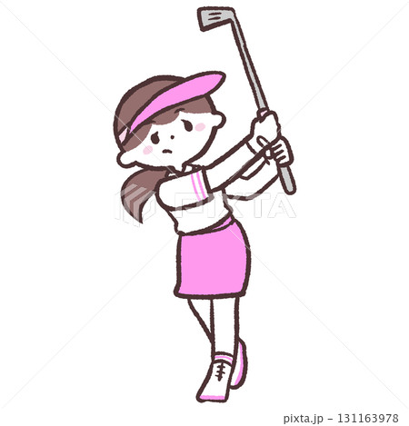 ゴルフショット姿の女性のイラスト 131163978