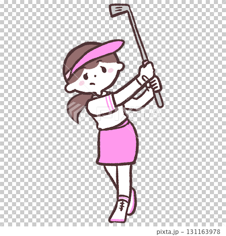 ゴルフショット姿の女性のイラスト 131163978