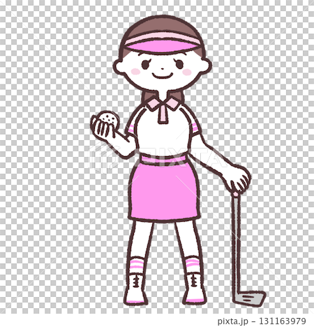 Full-body illustration of a woman playing golf 131163979