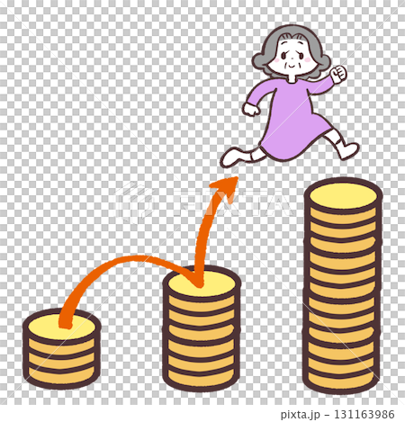Illustration of a senior woman increasing her money 131163986