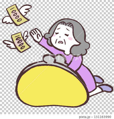 一位被金錢追逐的老年婦女的插圖 131163990