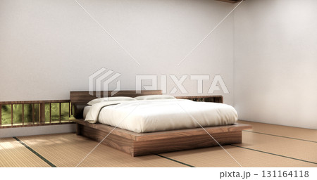 interior mock up with zen bed plant and decoartion in japanese bedroom. 3D rendering 131164118