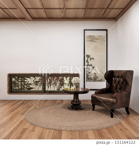 The Western style room is a Japanese room with a small sofa in the living room in an old traditional Japanese style. 3d rendering The Western style room is a Japanese room with a small sofa in the living room in an old traditional Japanese style. 3d rendering 131164122
