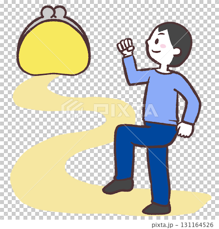 Illustration of a man's journey to money Illustration of a man's journey to money 131164526