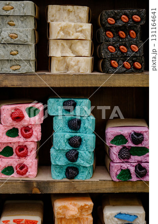 handmade soap bars with natural ingredients, essential oils 131164641