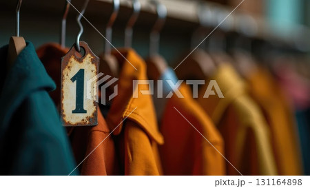 Vintage Soviet Coat Check Tag on Wooden Hanger - School Memories Macro Shot Vintage Soviet Coat Check Tag on Wooden Hanger - School Memories Macro Shot 131164898