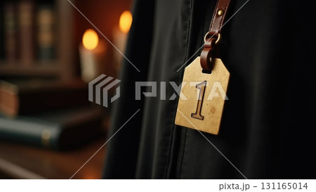 Antique Brass Coat Tag on Leather Strap, Dark Academic Mood Antique Brass Coat Tag on Leather Strap, Dark Academic Mood 131165014