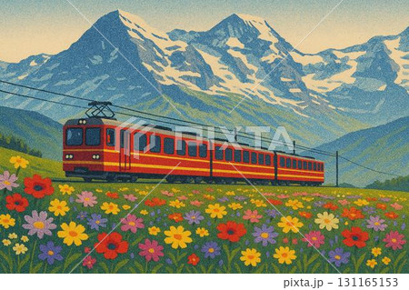 スイス 高原鉄道 アルプスイメージ 砂絵調 スイス 高原鉄道 アルプスイメージ 砂絵調 131165153