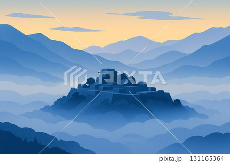 天空の城イメージ　雲海　山城　城跡　ベクター 131165364