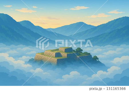 天空の城イメージ　雲海　山城　城跡　アニメ調 131165366