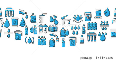 Water linear icons pattern. Aqua or liquid thin line illustration. Water linear icons pattern. Aqua or liquid thin line illustration. 131165380