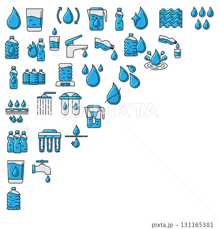 Water linear icons background. Aqua or liquid thin line illustration. Water linear icons background. Aqua or liquid thin line illustration. 131165381