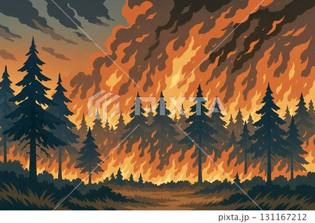 災害　山火事　森林火災　アニメ調 131167212