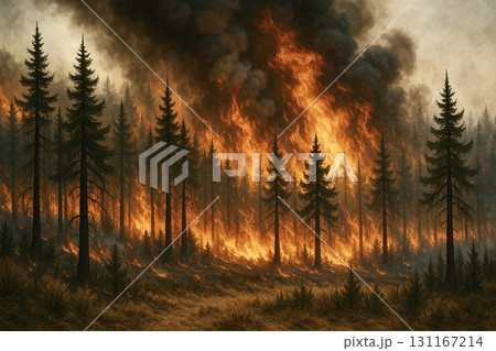 災害　山火事　森林火災　フォトリアル 131167214