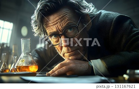 Intensely focused senior scientist in a laboratory setting 131167621
