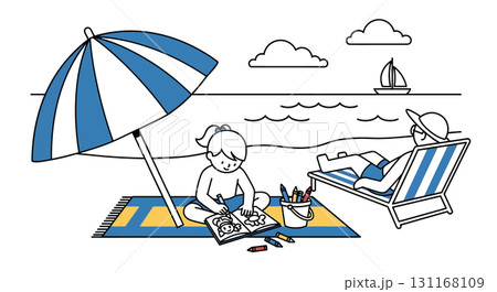 Family Summer Beach Day Fun Coloring Family Summer Beach Day Fun Coloring 131168109