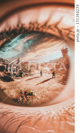 Mars reflection in human eye showcasing space exploration concept 131168239