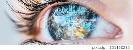 Human eye reflecting digital matrix concept, detailed closeup view 131168250