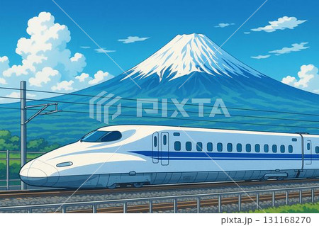 新幹線　富士山　アニメ調 131168270