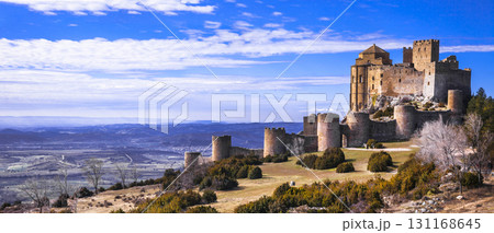 impressive medieval Loarre castle, Aragon, Spain impressive medieval Loarre castle, Aragon, Spain 131168645