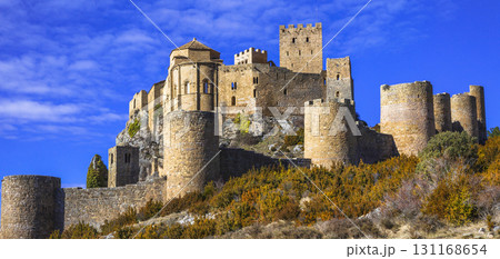 impressive medieval Loarre castle, Aragon, Spain impressive medieval Loarre castle, Aragon, Spain 131168654