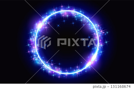 Abstract fantastic background with glowing round frame, sparkle stars and shiny space portal into another dimension 131168674