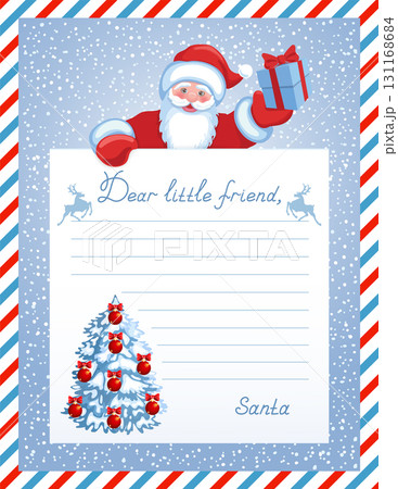 Layout letter template from Santa Claus with inscription "dear little friend". Santa's response to the Christmas wish list. Layout letter template from Santa Claus with inscription "dear little friend". Santa's response to the Christmas wish list. 131168684