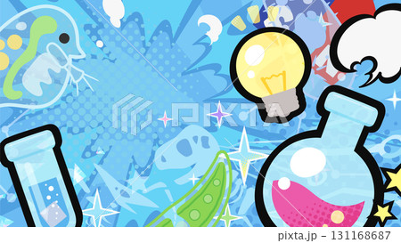 理科をイメージしたポップな背景イラスト_水色_16:9 131168687
