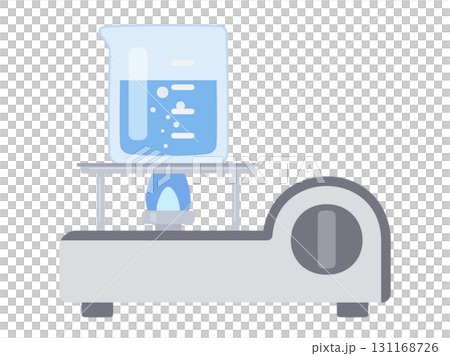 理科実験用ガスコンロでビーカーを加熱するイラスト 理科実験用ガスコンロでビーカーを加熱するイラスト 131168726