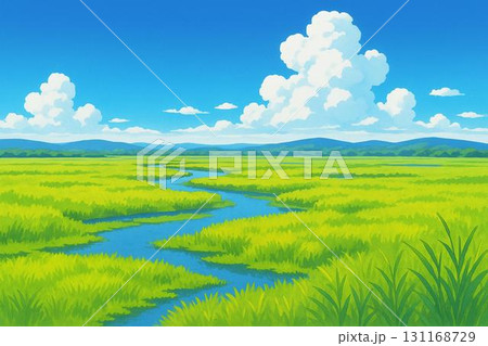 湿原　自然風景　釧路湿原イメージ　アニメ調 131168729