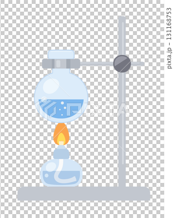 Illustration of heating a round-bottom flask with an alcohol lamp 131168753