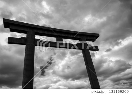 Great Torii Gate to Omiwa Shrine in Nara, Japan 131169209