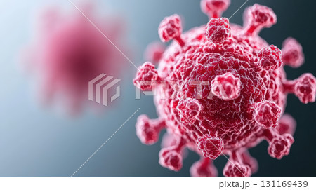 Microscopic view of virus, showcasing its structure and spikes, representing infectious agents. This highlights importance of understanding viruses in health 131169439